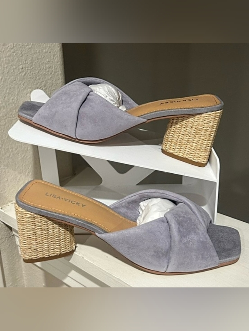 New Sandals Lavender Impress Slip On Stack Block Heel Mule Size 9.5